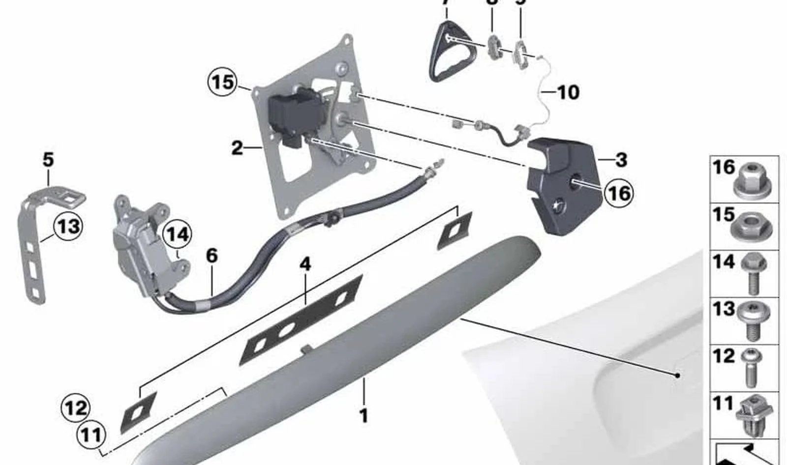 Estribo de cierre izquierdo OEM 51247195101 para MINI Cabrio R57, R57 LCI. Original MINI.