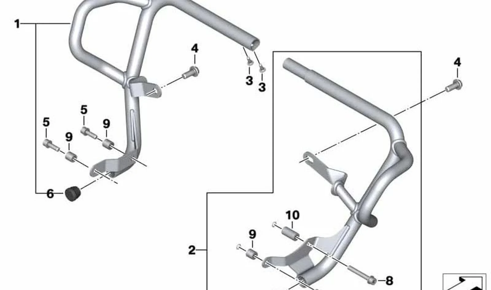 Estribo de protección de motor izquierdo OEM 46638388009 para motos BMW F800GS Adventure. Original BMW Motorrad.