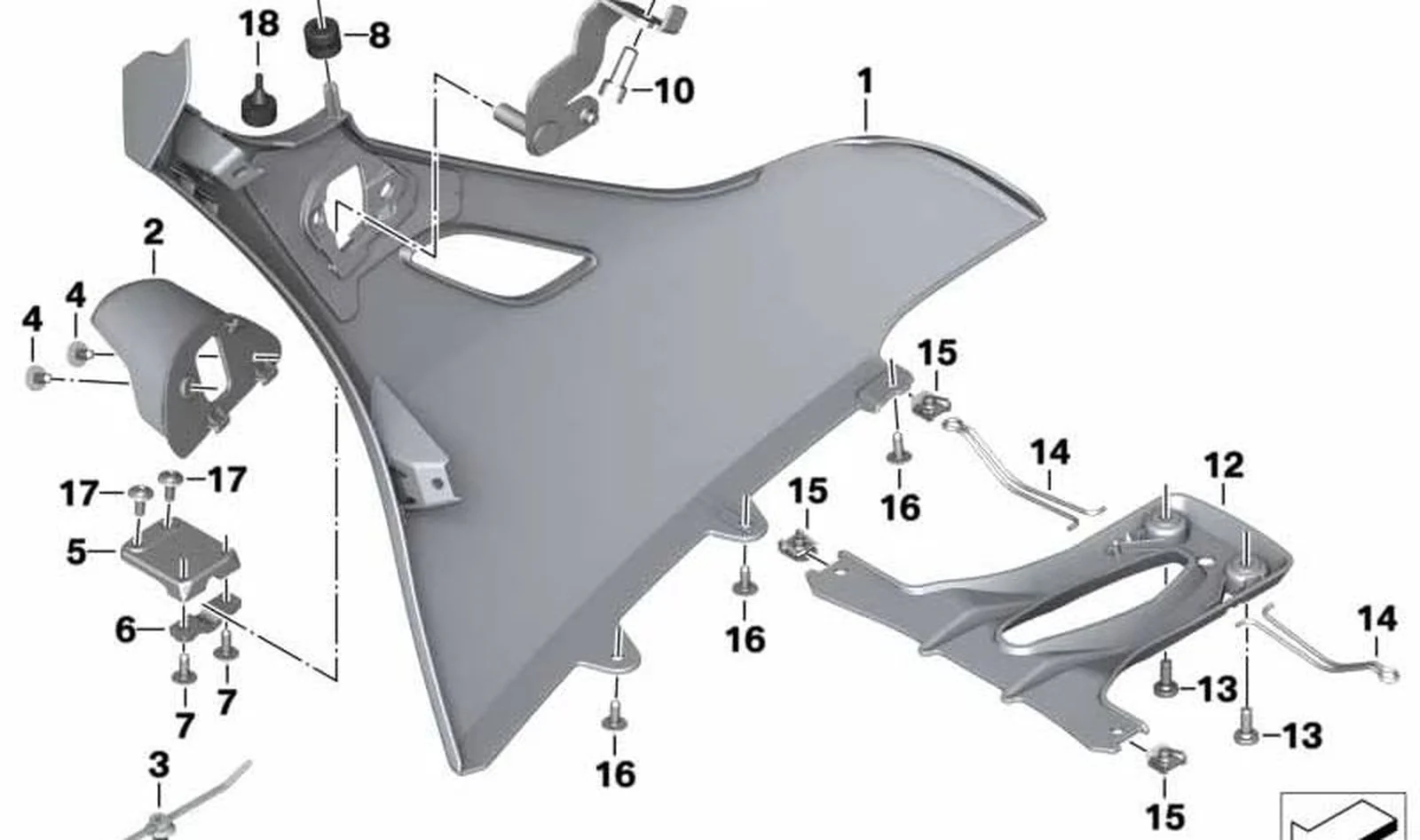 Estribo de sujeción inferior OEM 46638535972 para motos BMW K1600GT, K1600GTL, K1600Bagger. Original BMW Motorrad.