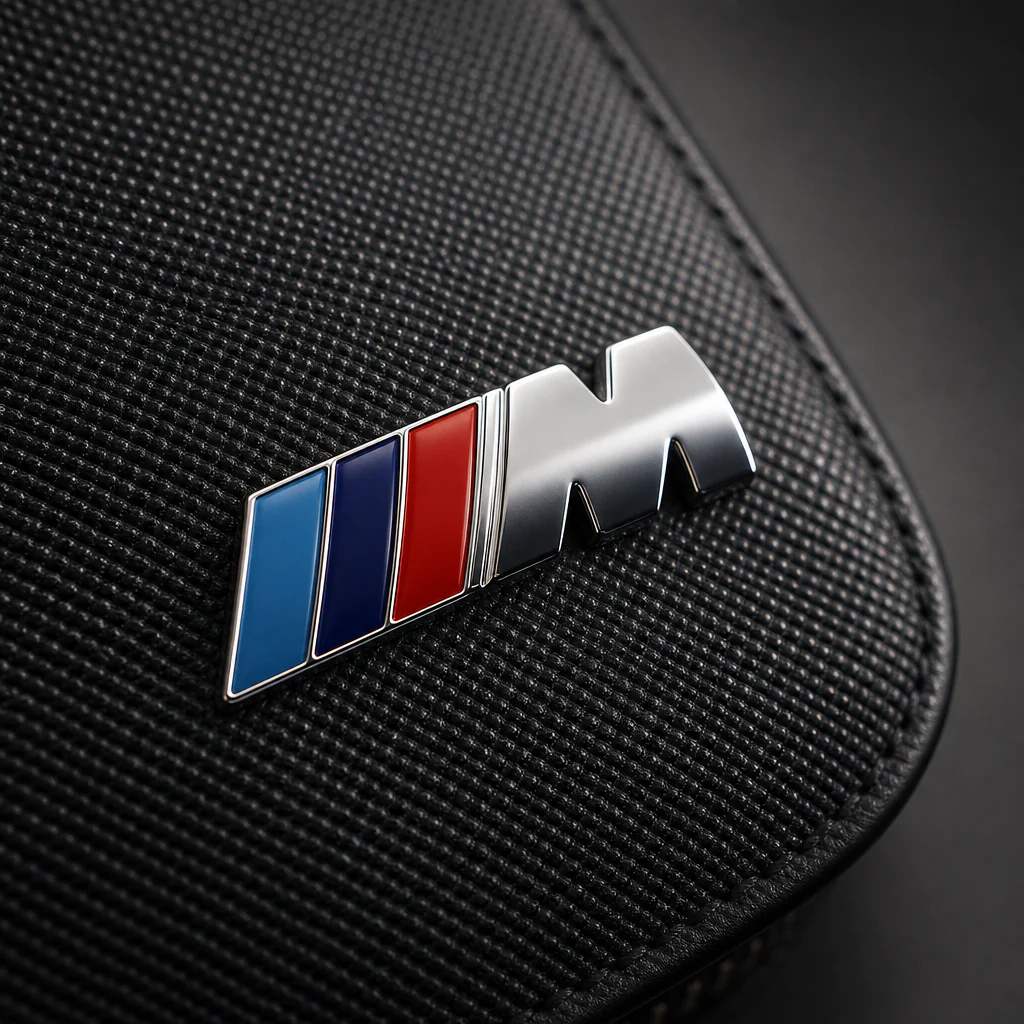 Estuche portallaves (funda de llave) BMW M negro con cremallera y emblema tricolor - Image 2