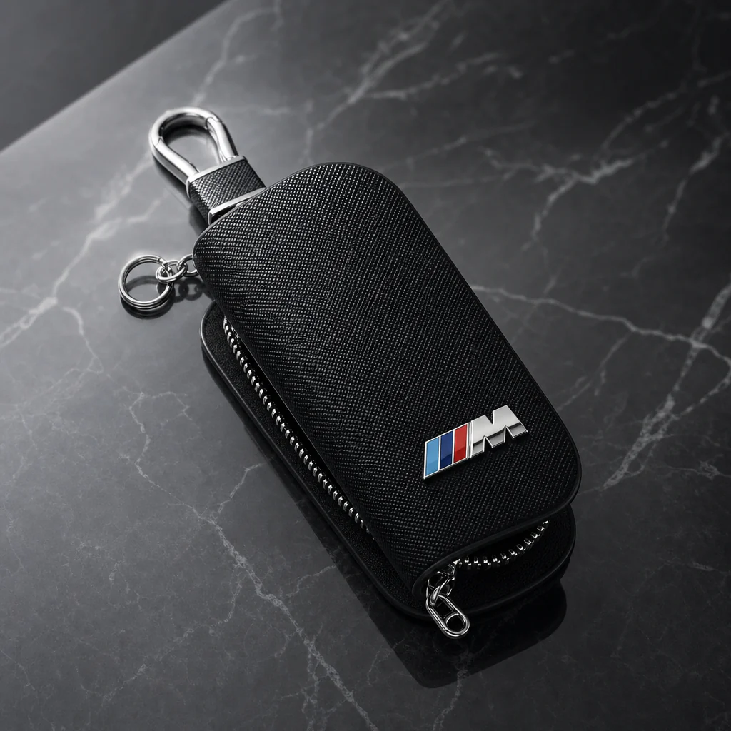 Estuche portallaves (funda de llave) BMW M negro con cremallera y emblema tricolor - Image 3