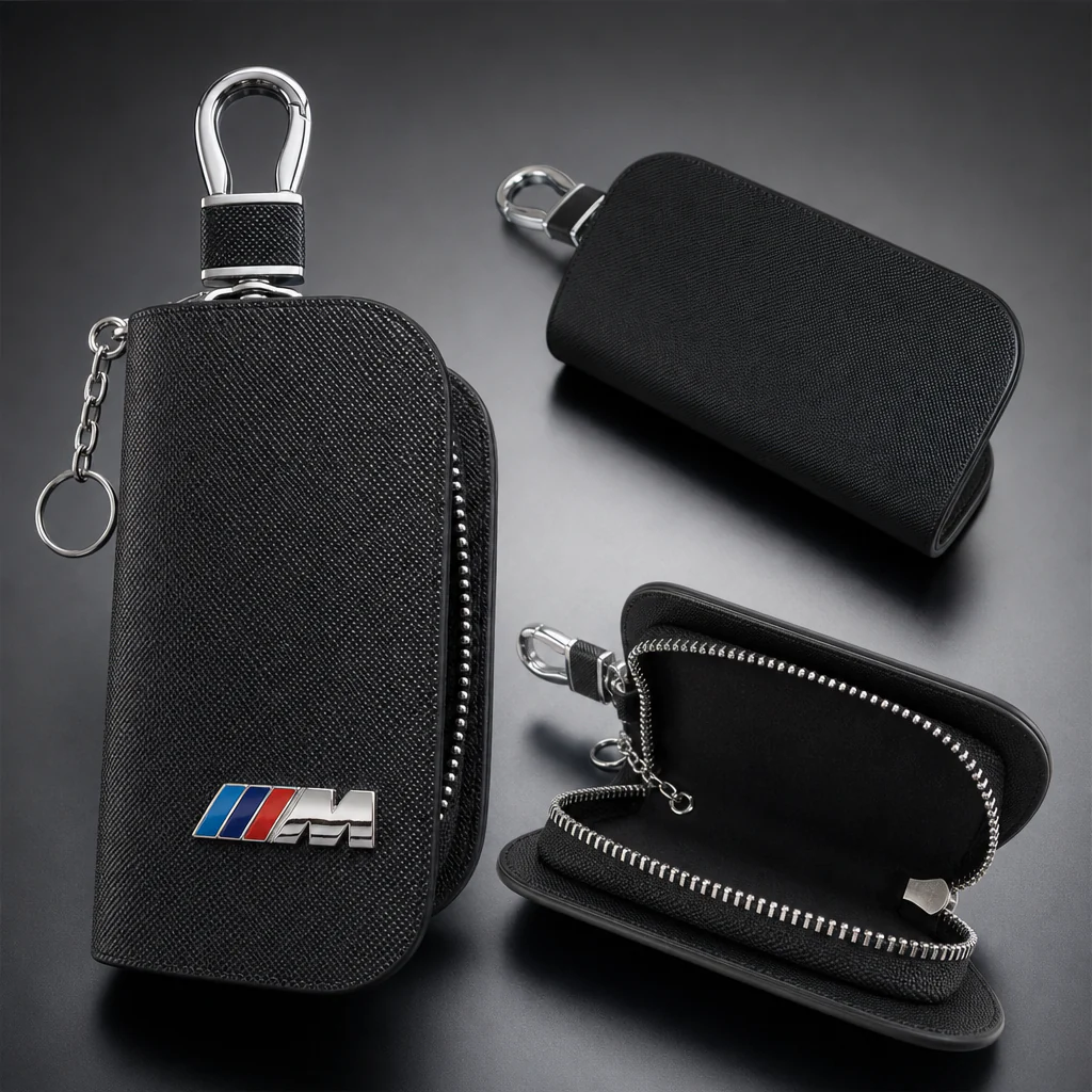 Estuche portallaves (funda de llave) BMW M negro con cremallera y emblema tricolor - Image 7