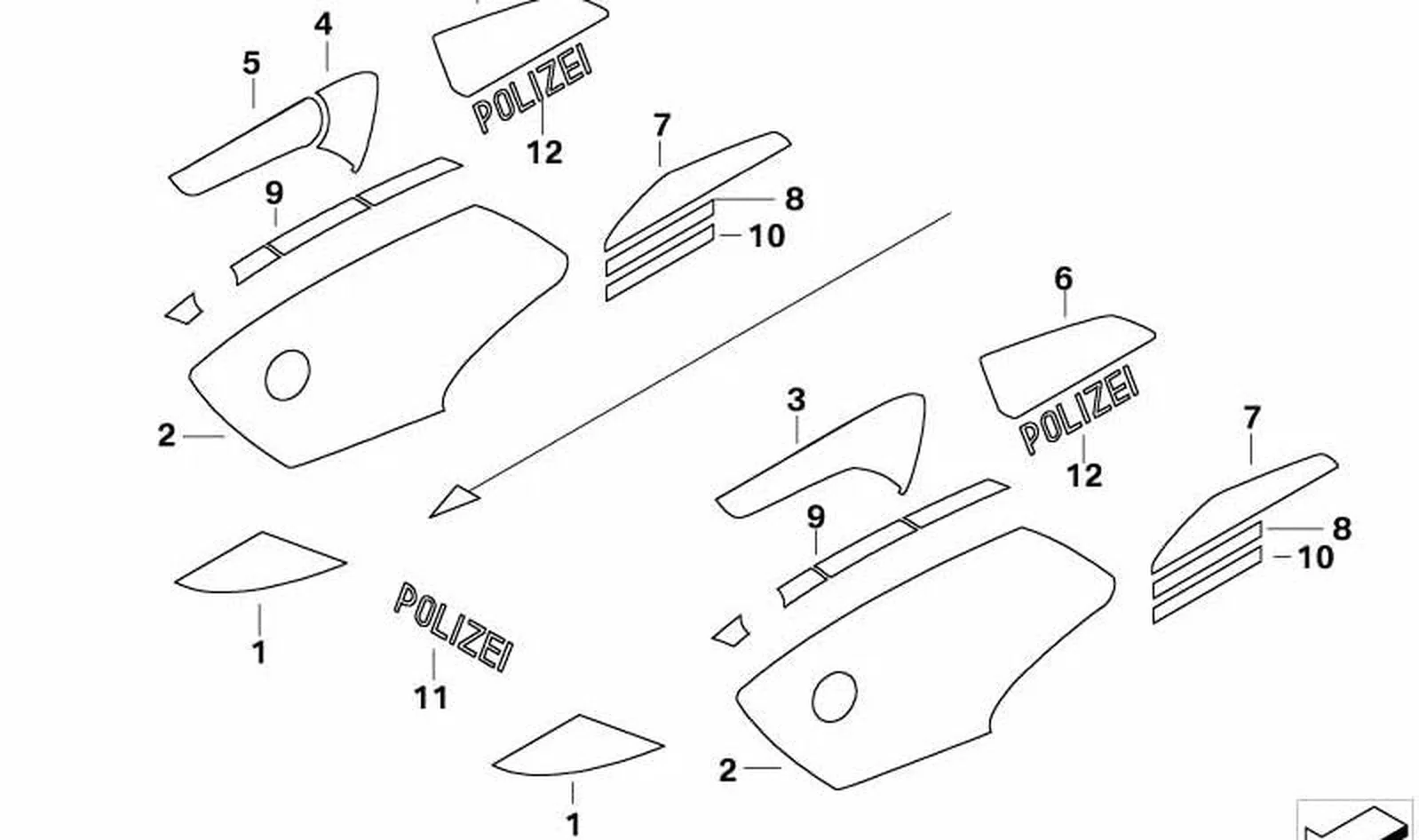Etiqueta para caja del radioteléfono derecho OEM 51147701074 para motos BMW R 1200 RT, R 900 RT. Original BMW Motorrad.