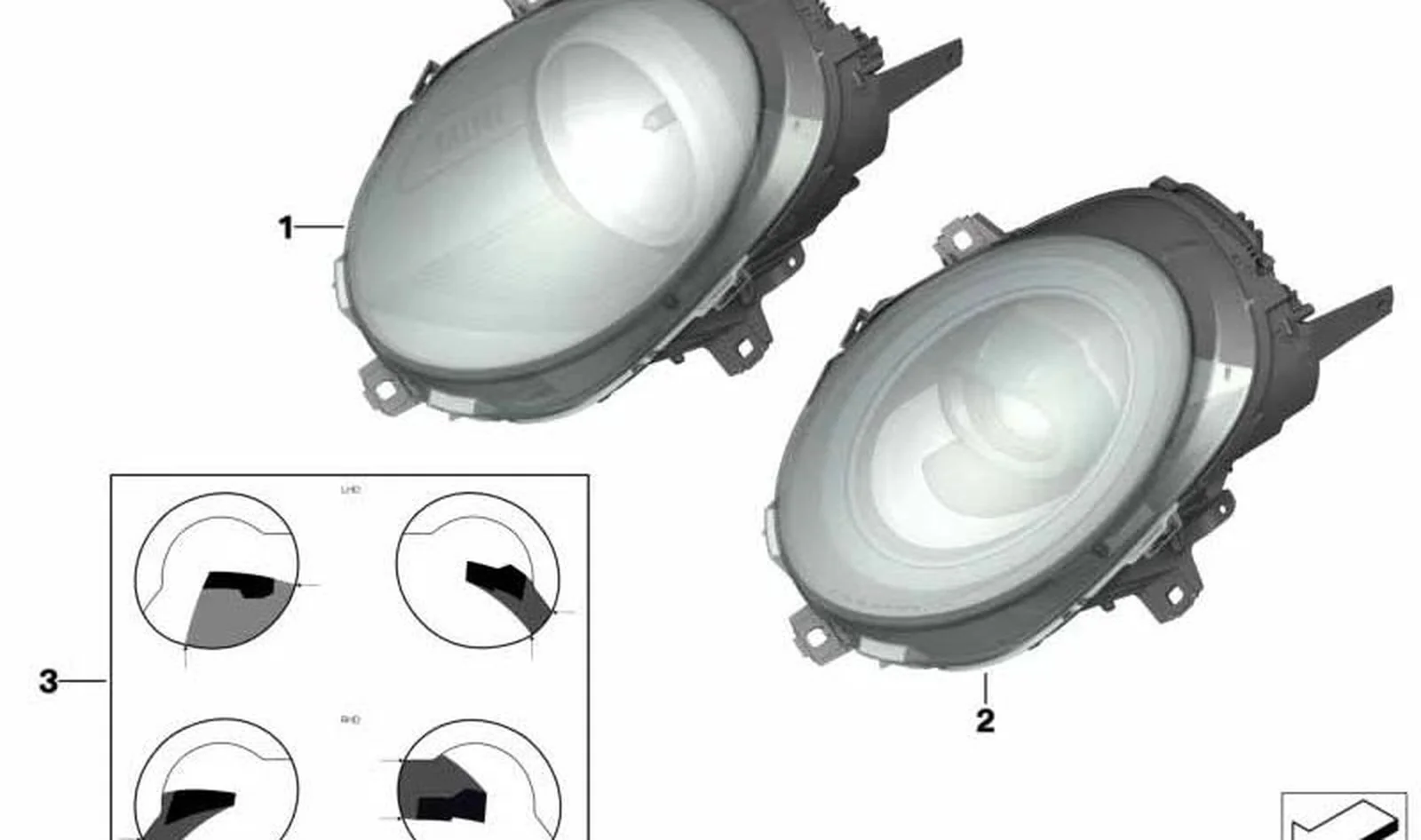 Faro delantero derecho con intermitente blanco OEM 63117433796 para MINI F56, F55, Clubman F54 LCI, Cabrio F57. Original MINI.
