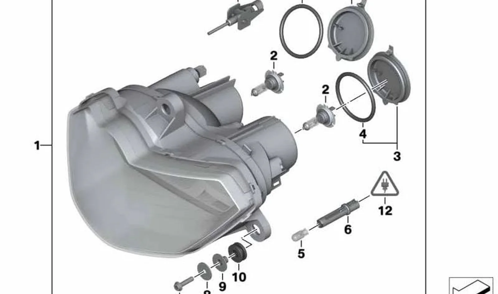 Faro delantero OEM 63127713432 para motos BMW F800S, F800ST, F800GT. Original BMW Motorrad.