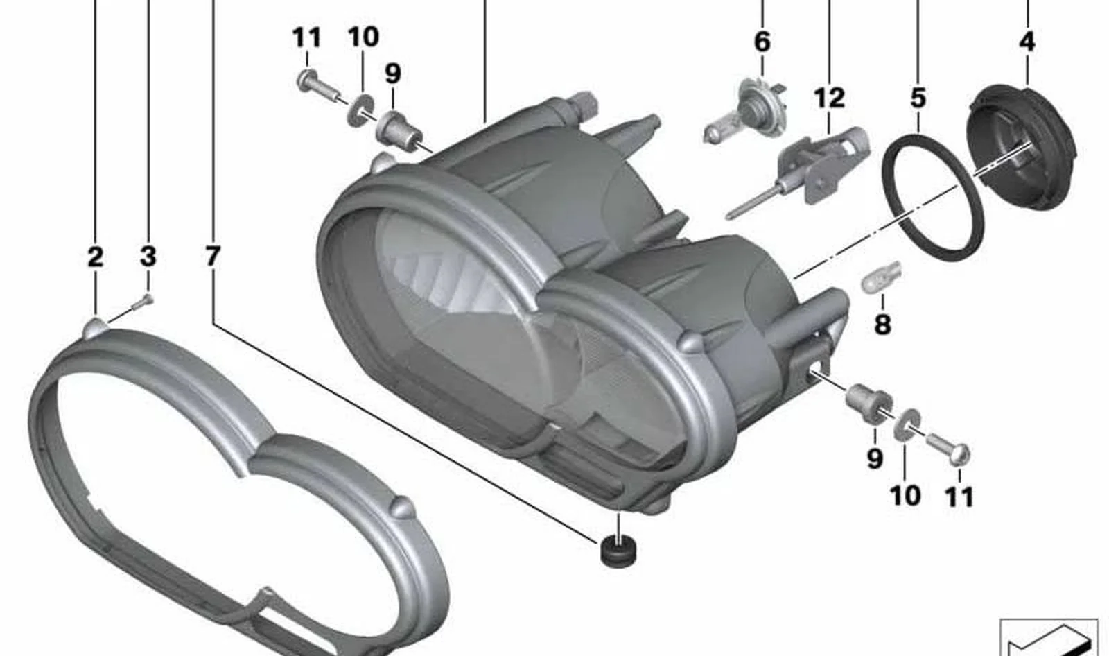Faro delantero OEM 63128527539 para motos BMW R1200GS, R1200GS Adventure (K25). Original BMW Motorrad.
