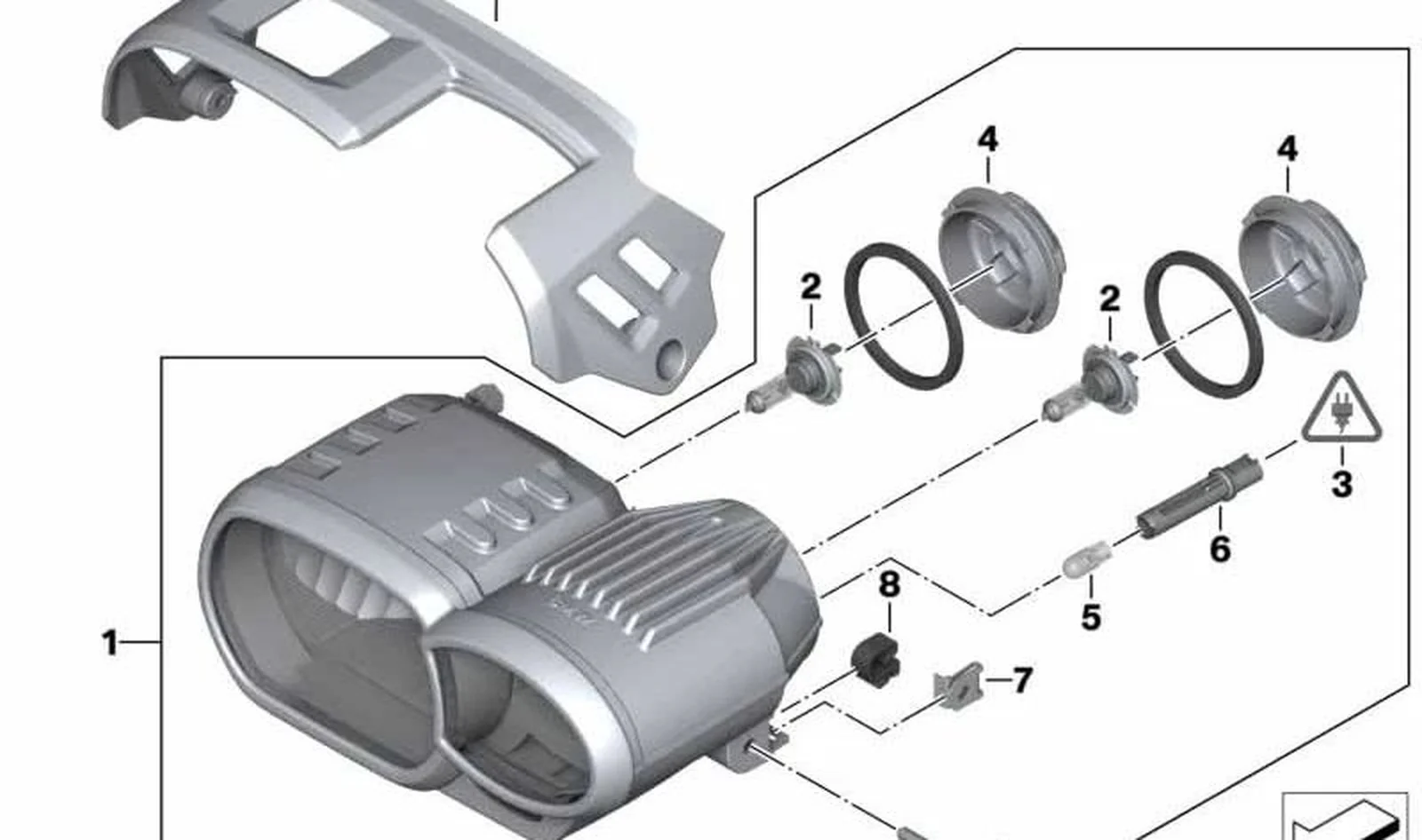 Faro delantero OEM 63128535150 para motos BMW K1200 R, K1200 R Sport, K1300 R. Original BMW Motorrad.