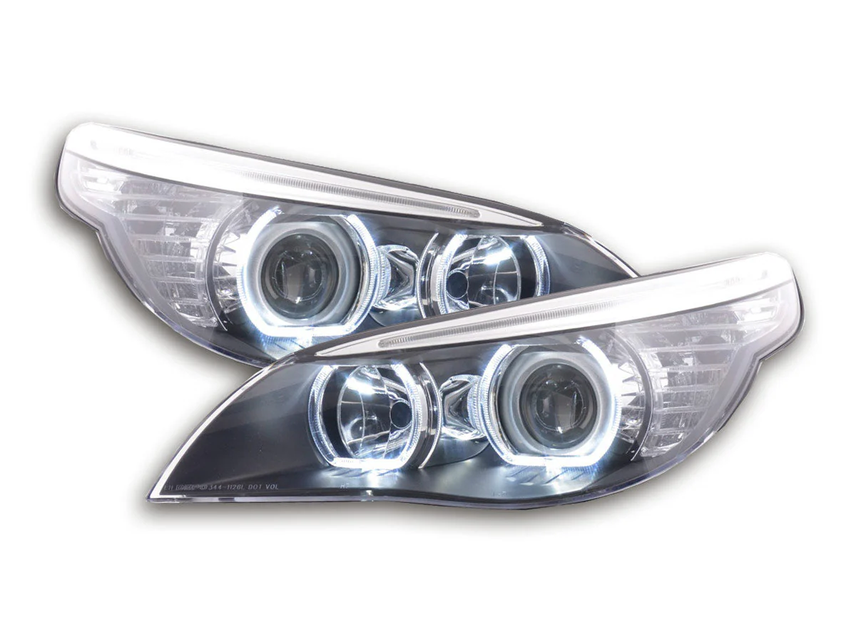 Faros delanteros con ojos de ángel LED BMW Serie 5 E60 / E61 2003-2006 negro