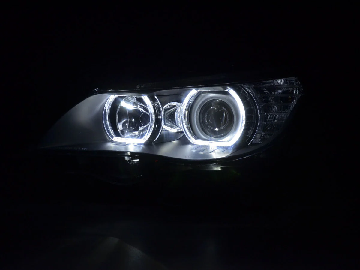 Faros delanteros con ojos de ángel LED BMW Serie 5 E60 / E61 2003-2006 negro - Image 2