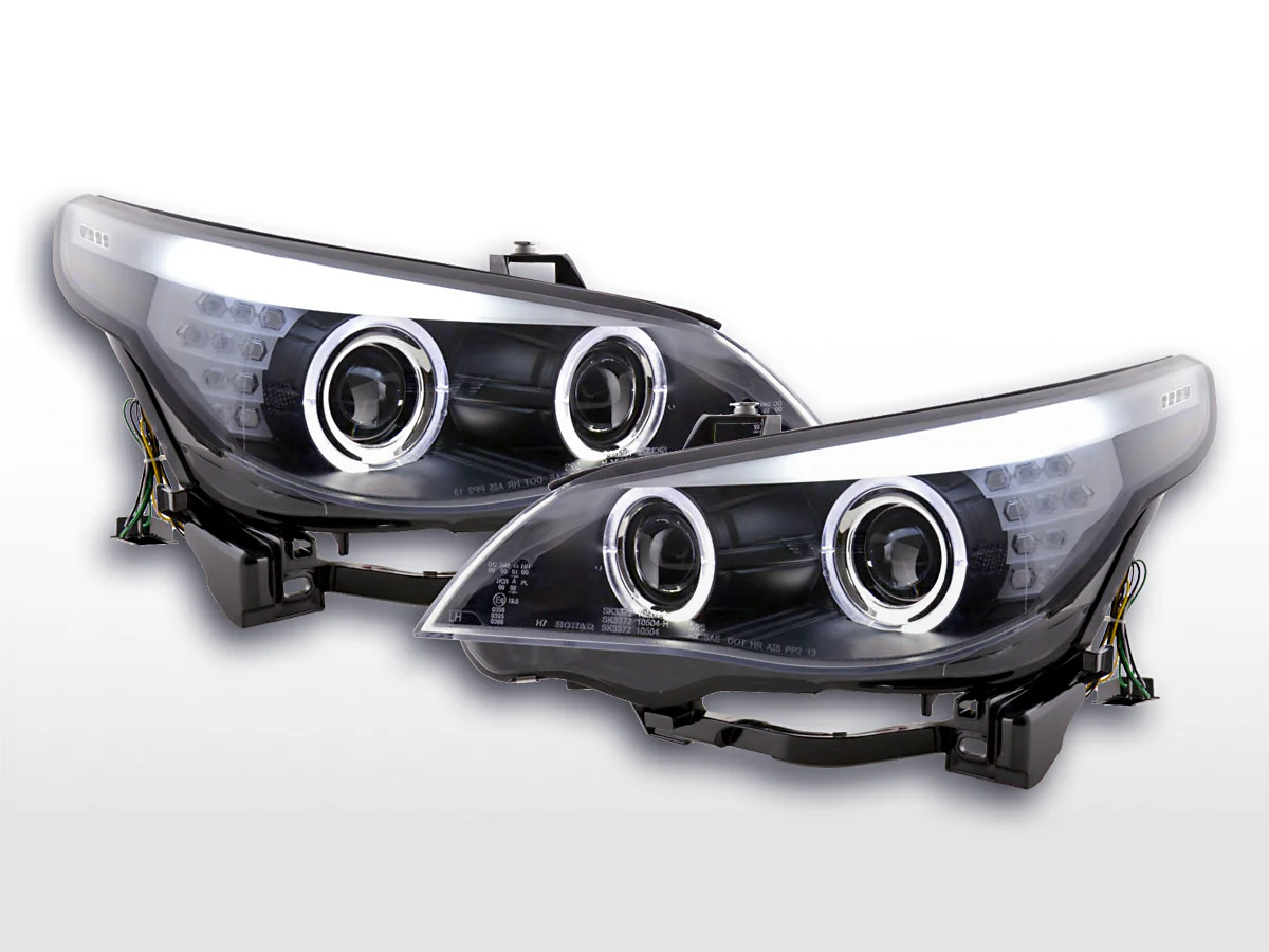 Faros delanteros delanteros Xenón Angel Eyes LED BMW Serie 5 E60 / E61 03-04 negro para volante a la derecha