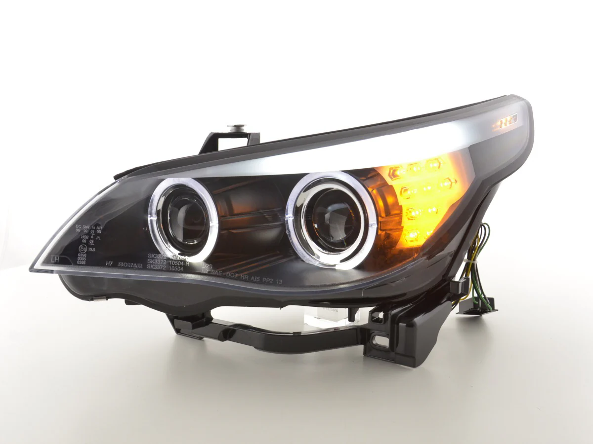 Faros delanteros delanteros Xenón Angel Eyes LED BMW Serie 5 E60 / E61 03-04 negro para volante a la derecha - Image 2