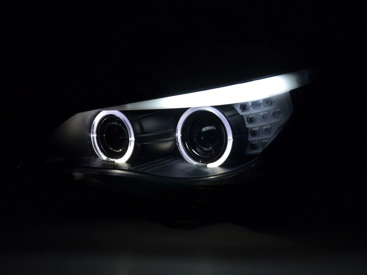 Faros delanteros delanteros Xenón Angel Eyes LED BMW Serie 5 E60 / E61 03-04 negro para volante a la derecha - Image 3