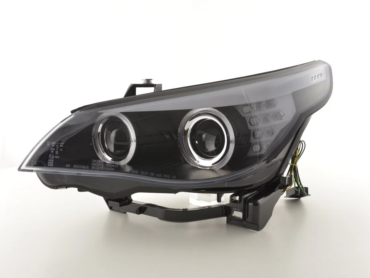 Faros delanteros delanteros Xenón Angel Eyes LED BMW Serie 5 E60 / E61 03-04 negro para volante a la derecha - Image 5