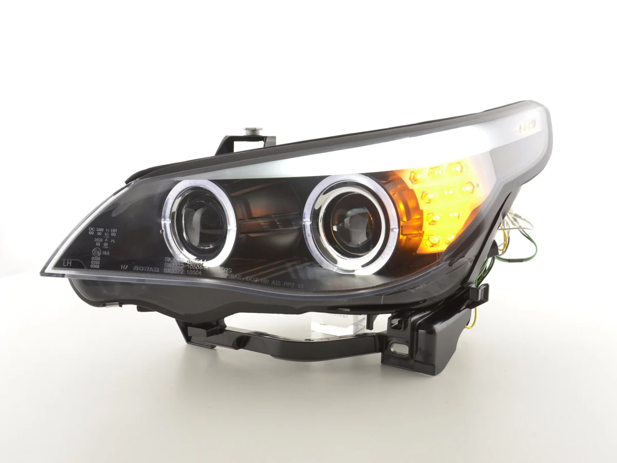 Faros delanteros delanteros Xenón Angel Eyes LED BMW Serie 5 E60 / E61 05-08 negro para volante a la derecha - Image 2