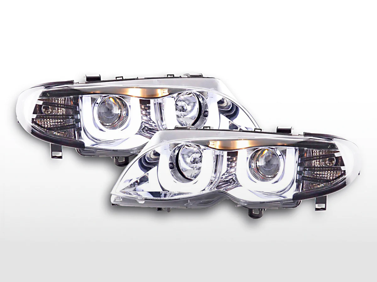 Faros delanteros LED con aspecto DRL para BMW Serie 3 E46 Berlina/Touring 02-05 cromados para volante a la derecha