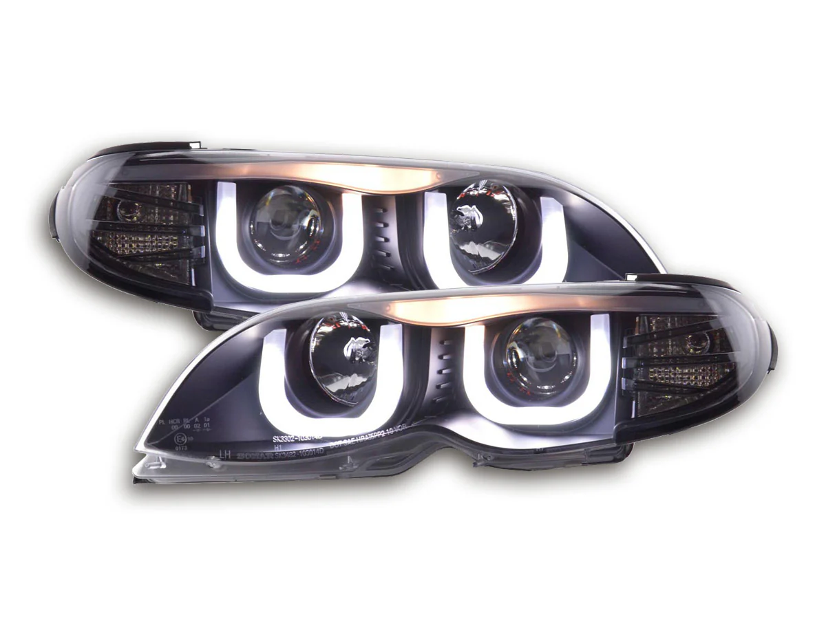 Faros delanteros LED con aspecto DRL para BMW Serie 3 E46 Berlina/Touring 02-05 en negro para volante a la derecha