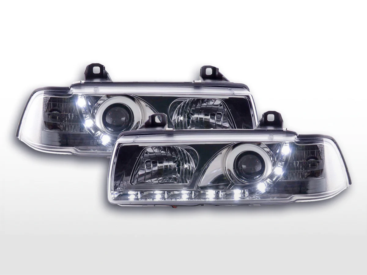 Faros delanteros LED para BMW Serie 3 E36 Coupé/Cabrio 92-98 cromados con volante a la derecha