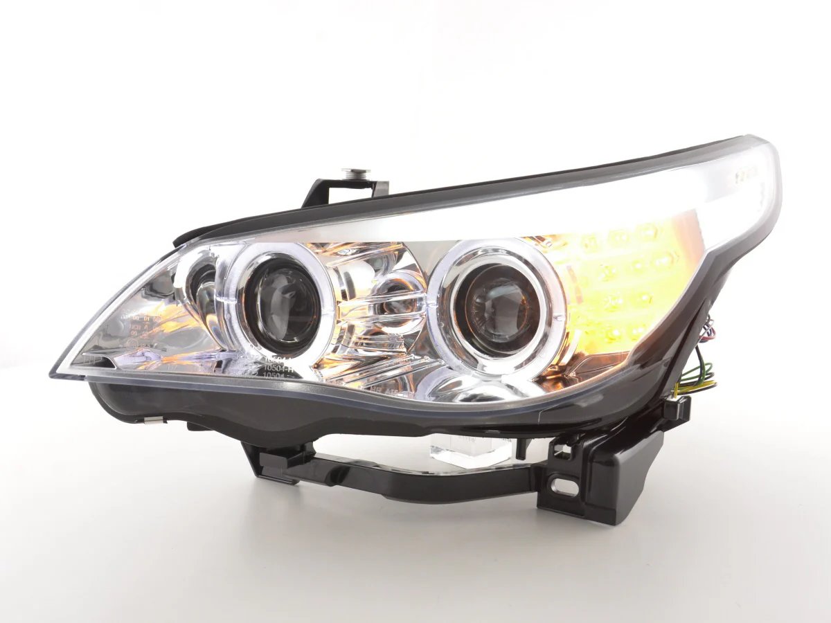 Faros delanteros xenón ojos de angel LED BMW Serie 5 E60 / E61 05-07 cromados - Image 2