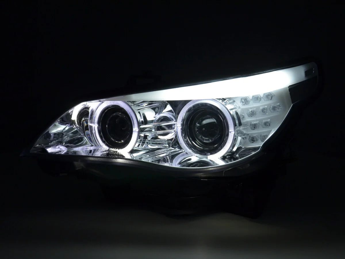 Faros delanteros xenón ojos de angel LED BMW Serie 5 E60 / E61 05-07 cromados - Image 3
