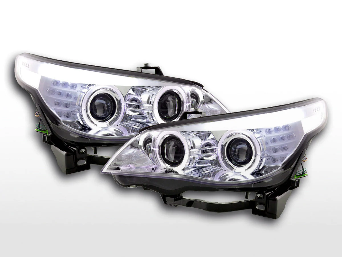 Faros xenon ojos de angel LED BMW Serie 5 E60 / E61 03-04 cromo