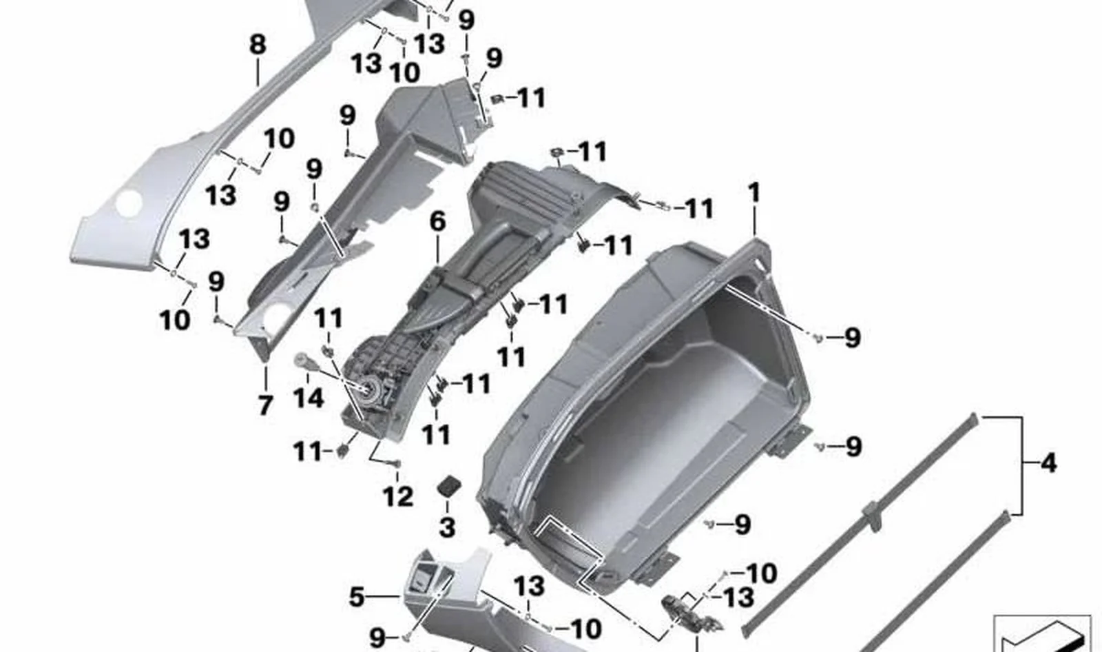 Fondo de maleta izquierdo OEM 46548550095 para BMW R1200RT, R1250RT. Original BMW Motorrad.