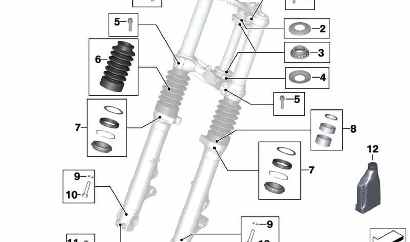 Fuelle de horquilla OEM 31428350915 para motos BMW R nineT Scrambler (K23), R nineT Urban G/S (K33). Original BMW Motorrad.