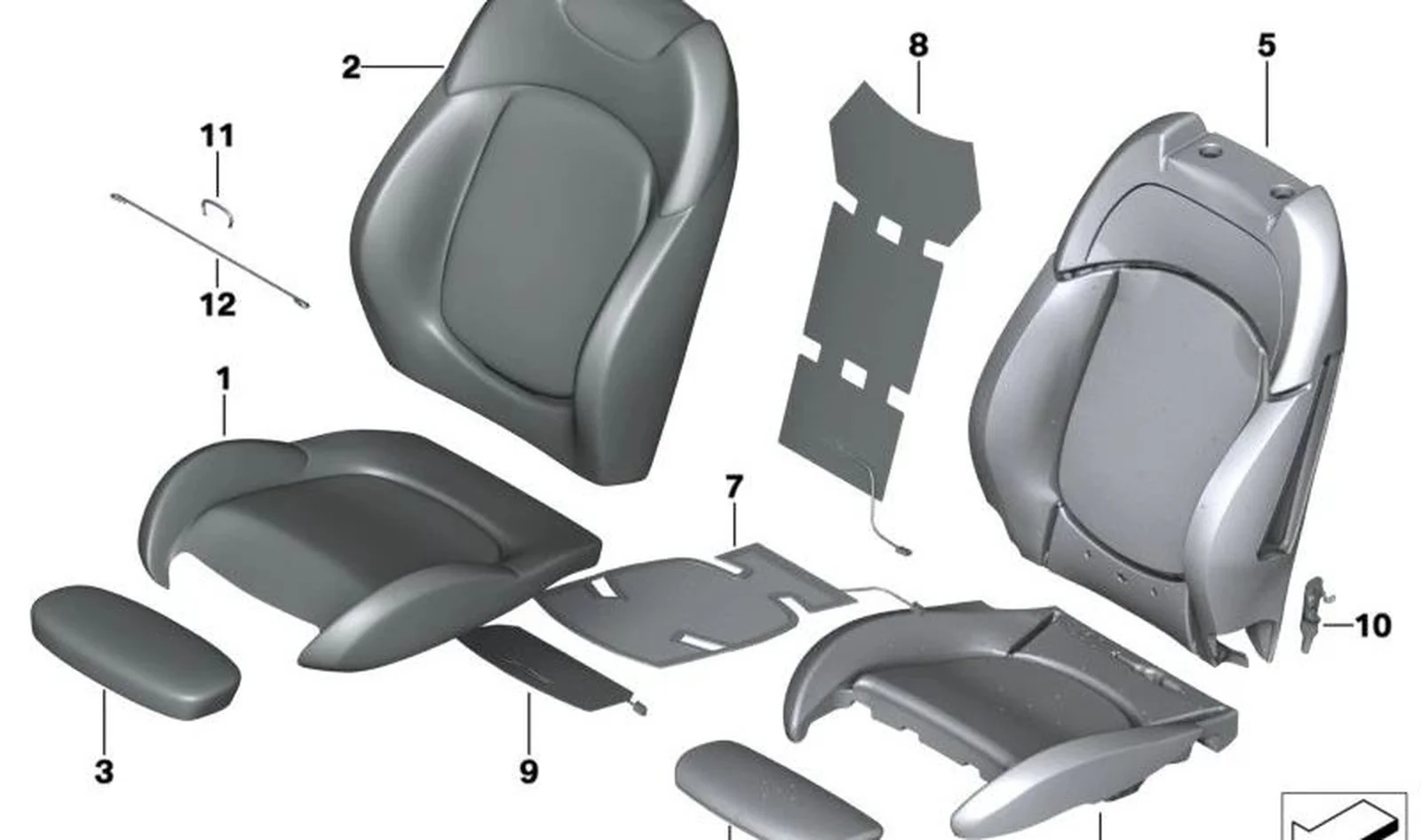 Funda de asiento sportivo cuero gris OEM 52109460021 para MINI Countryman F60, F60 LCI. Original MINI.