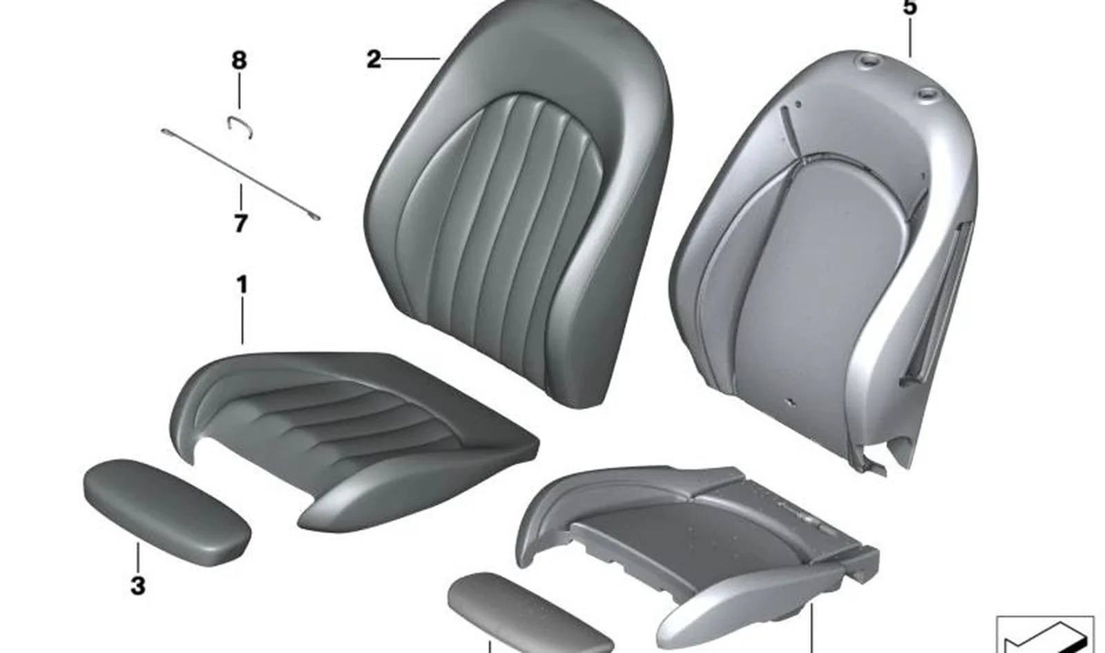 Funda de asiento sportivo en cuero Carbon Black OEM 52107414575 para MINI F56, F56 BEV, F55, Clubman F54, Cabrio F57... y más. Original MINI.