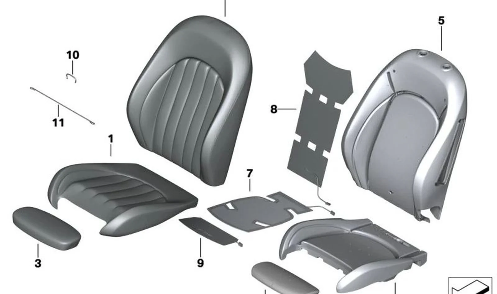 Funda respaldo deportivo cuero derecho OEM 52107939840 color Malt Brown para MINI F56, F56 LCI, F56 BEV LCI, Cabrio F57, Cabrio F57 LCI. Original MINI.