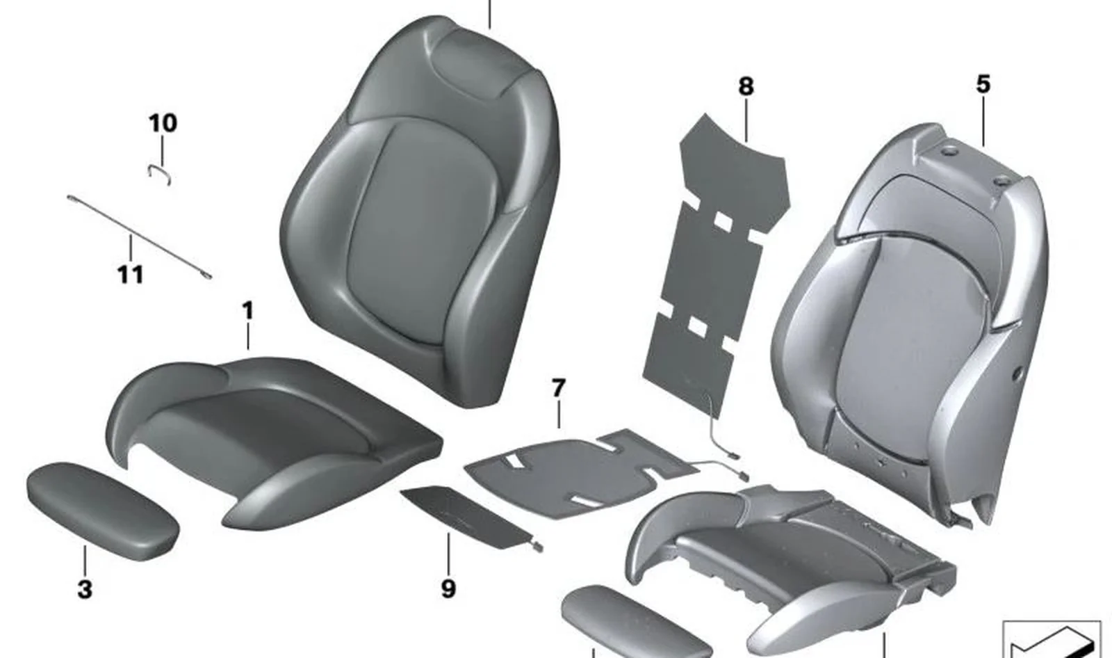 Funda respaldo deportivo tela/cuero izquierda Carbon Black OEM 52107939983 para MINI F55. Original MINI.