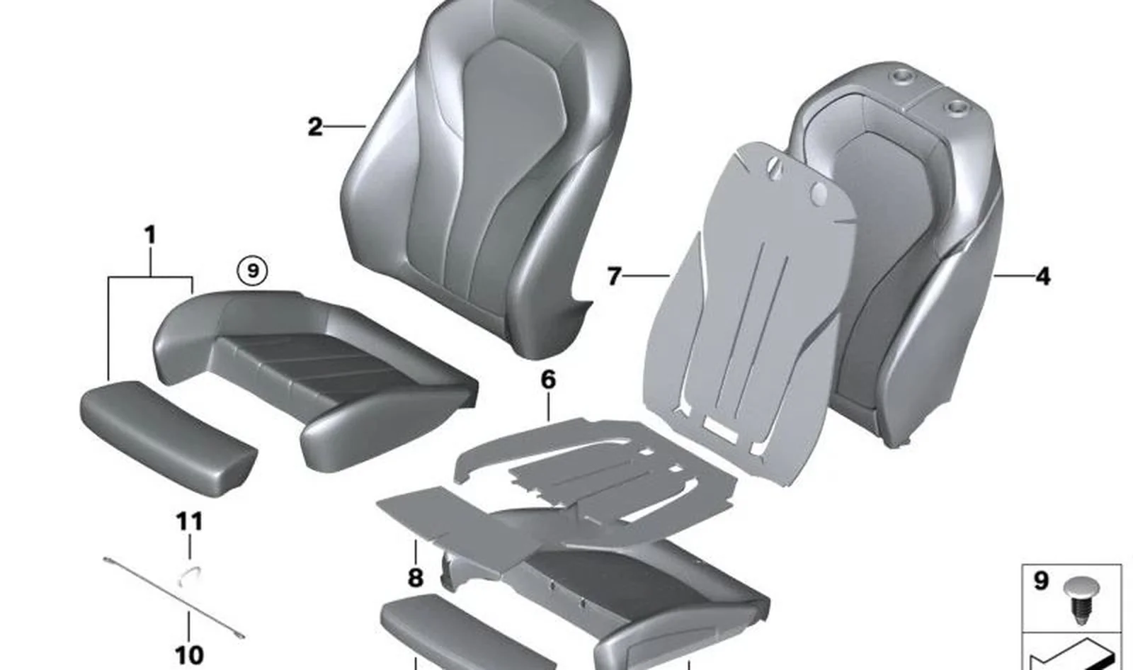 Funda respaldo deportivo tela/cuero izquierda OEM 52107453781 para BMW Serie 5 G30, G31. Original BMW.