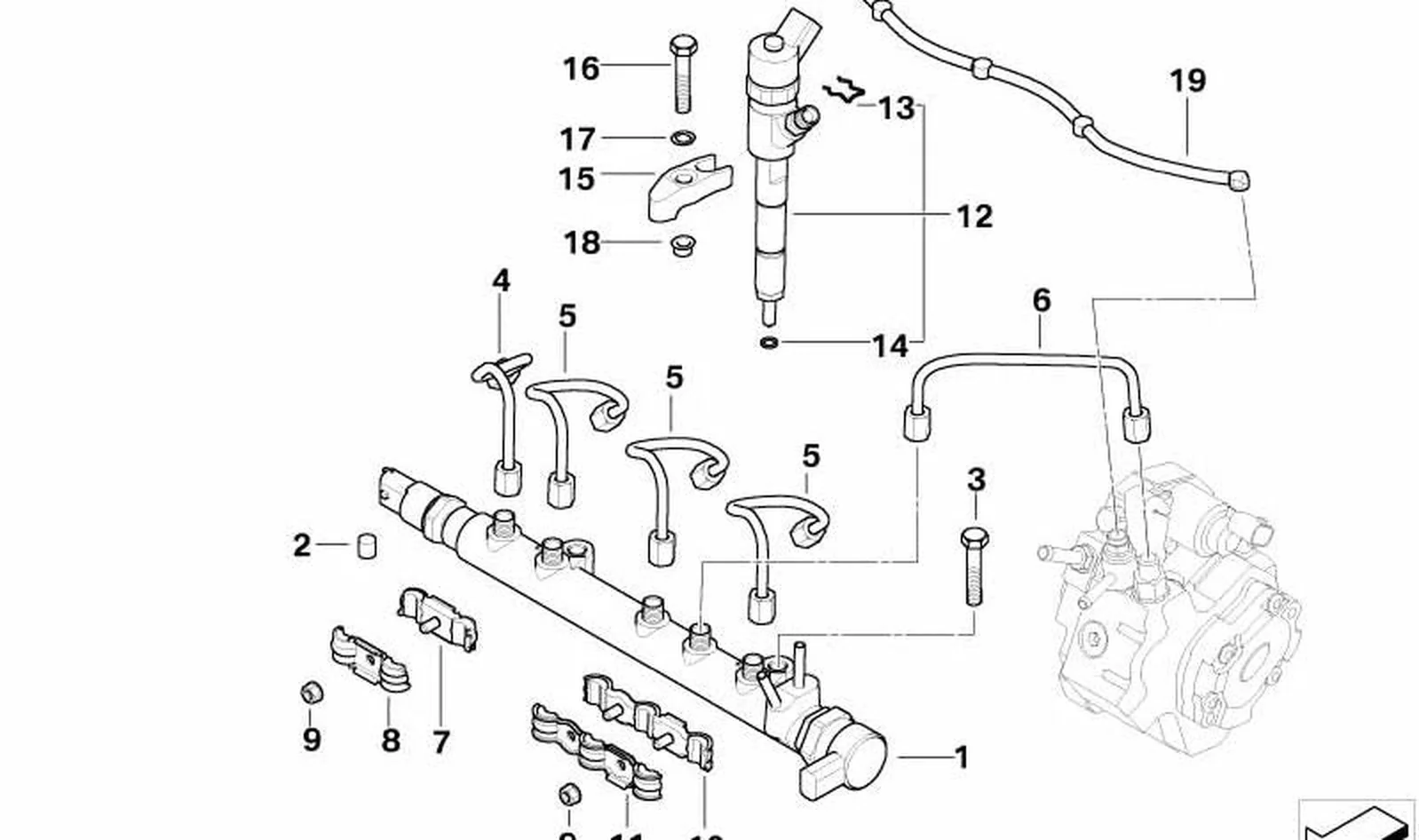 Garra de sujeción para inyector OEM 13537791110 para MINI R50, One D. Original MINI.