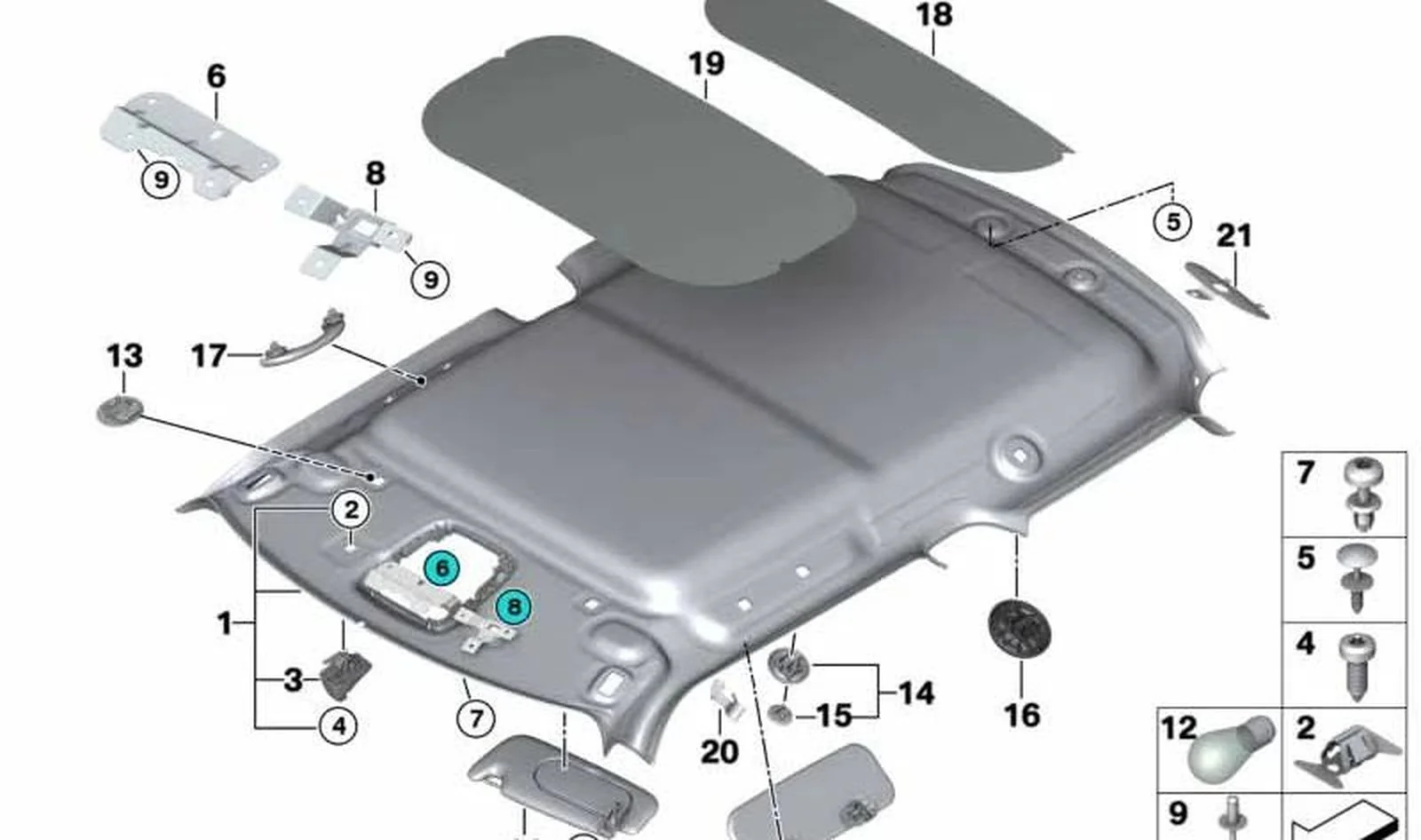 Grapa de fijación del revestimiento interior del techo OEM 51447300722 para MINI F55, F56, F56 BEV, F66, F65… y más. Original MINI.