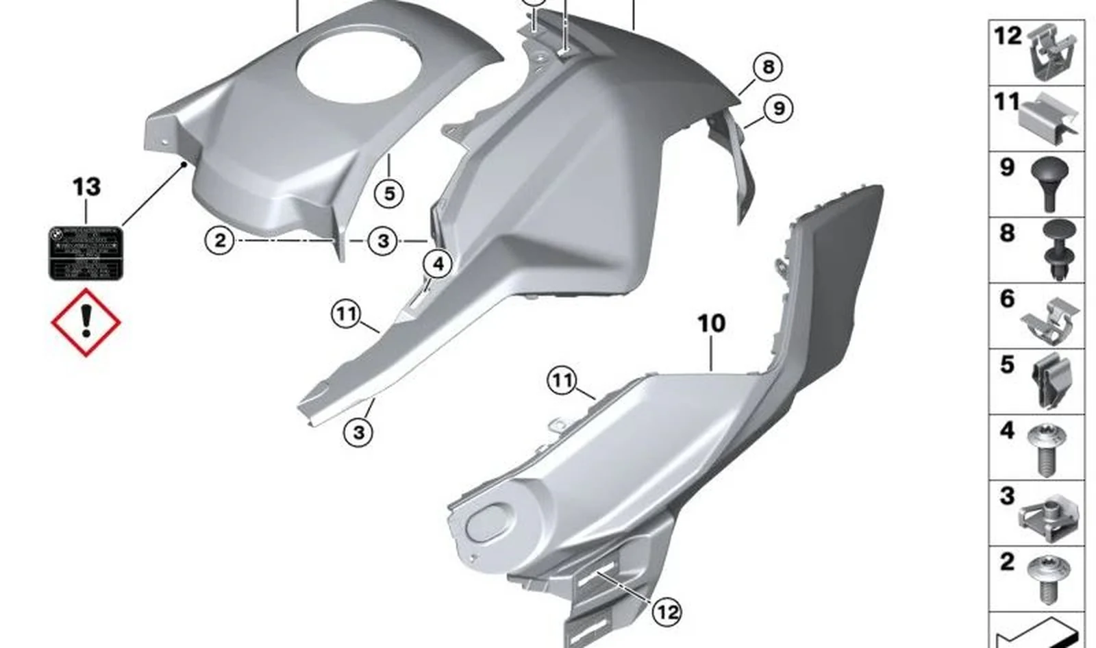 Grapa de fijación plata OEM 07148542040 para BMW Motorrad R 1300 GS, R 1200 GS, R 1250 GS, F 750 GS, F 850 GS, S 1000 XR, K 1600 GT... y más. Original BMW Motorrad.