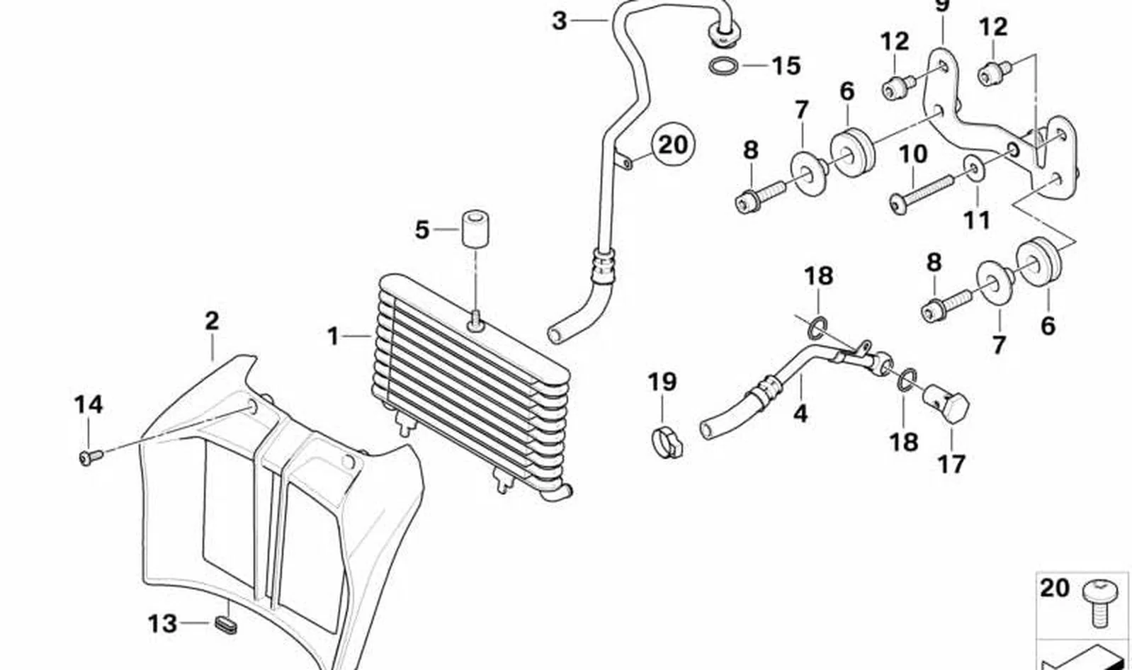 Guía de aire del refrigerador de aceite OEM 17217728347 para motos BMW R1200 R (K27). Original BMW Motorrad.
