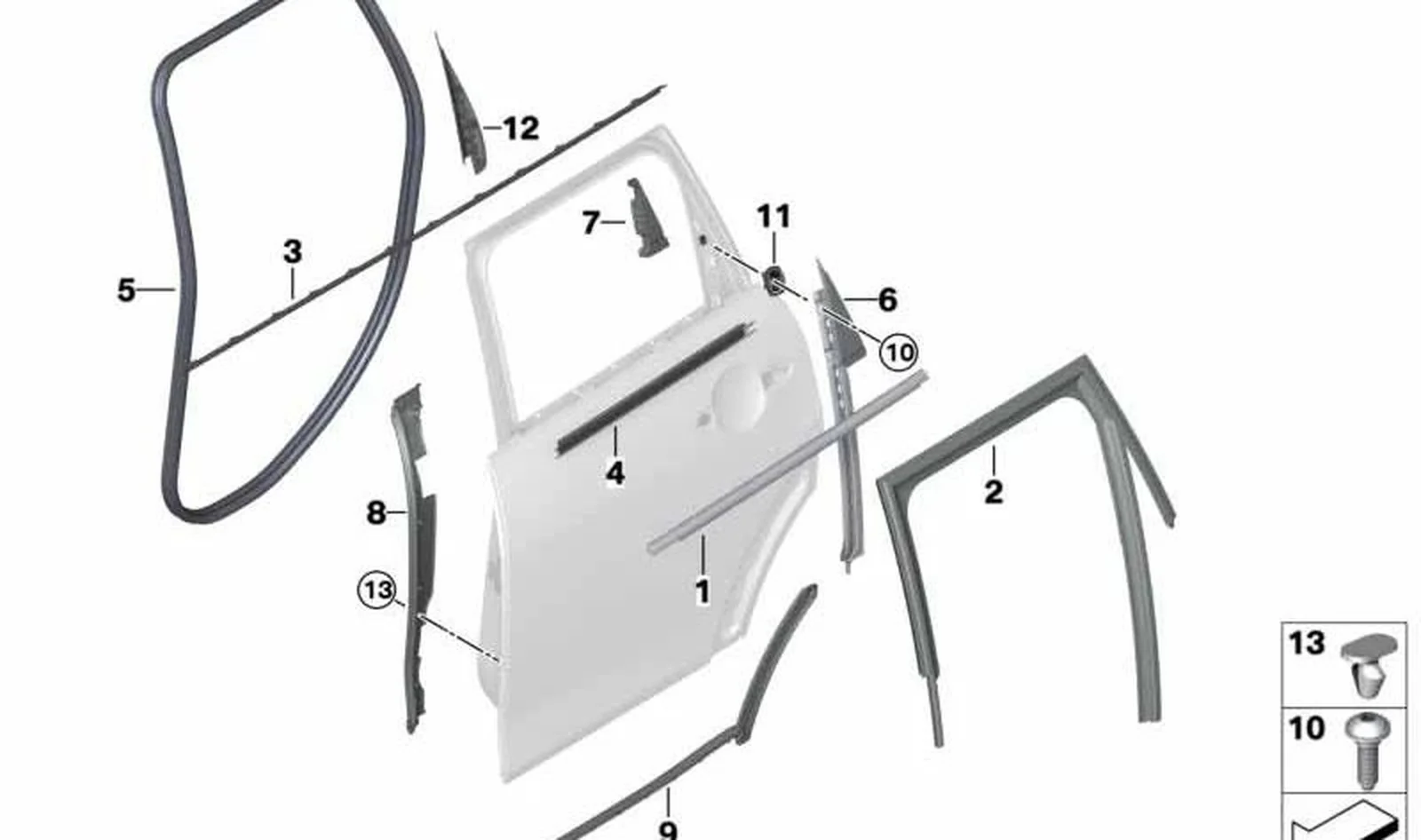 Guía para ventana puerta trasera izquierda OEM 51357322443 para MINI F55, F55 LCI, F65. Original MINI.