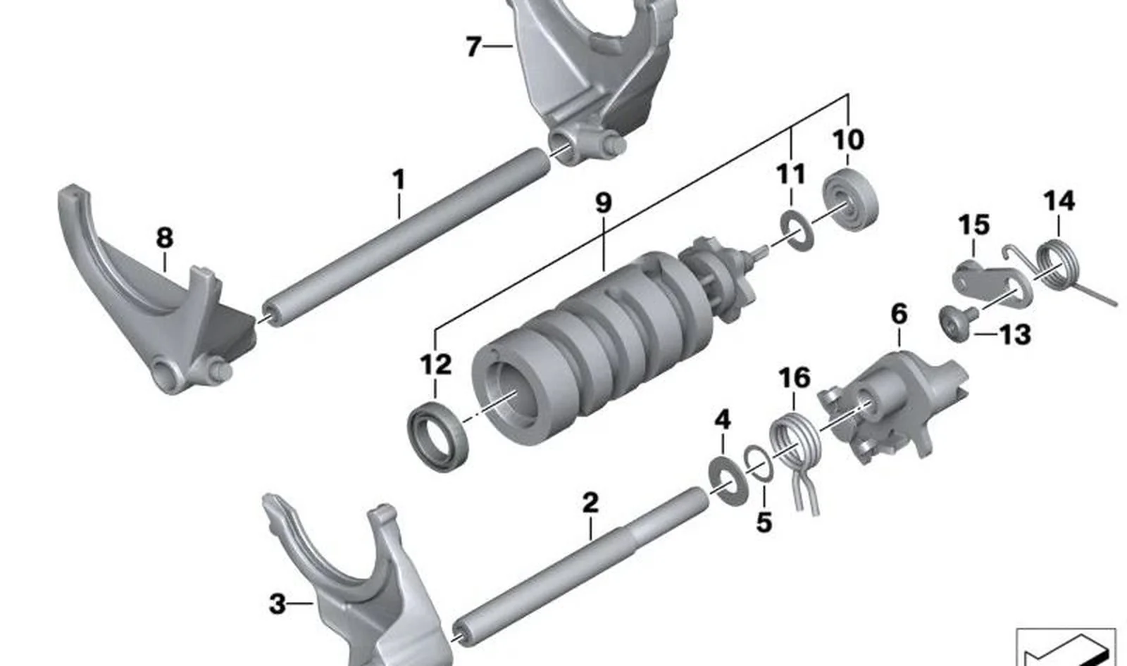 Horquilla del cambio 1ª y 6ª marcha OEM 23008393844 para motos BMW R nineT, R 1200 GS, R 1200 RT... y más. Original BMW Motorrad.