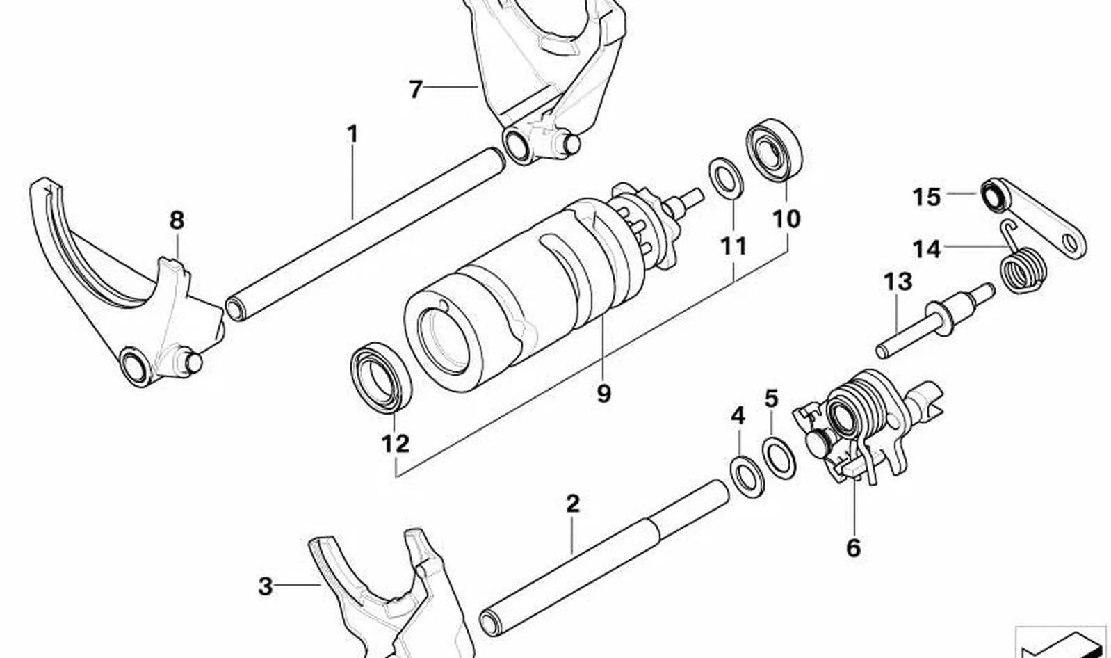 Horquilla del cambio 4ª/6ª marcha OEM 23227693790 para BMW Motorrad R1200GS, R1200RT, R1200R... y más. Original BMW Motorrad.