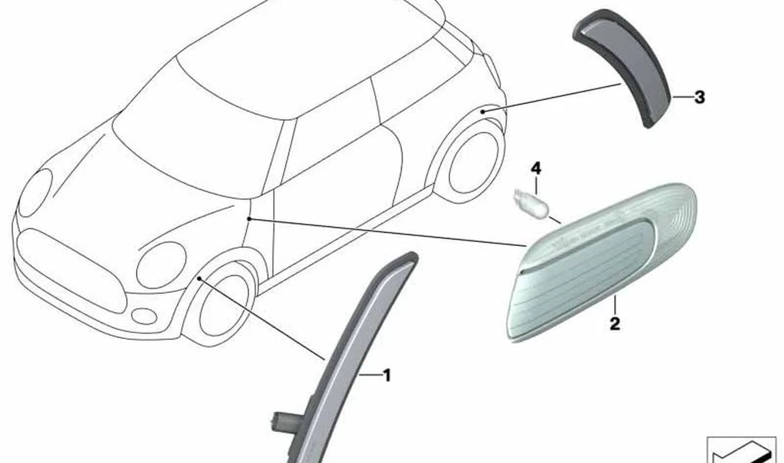 Indicador de dirección adicional derecho blanco OEM 63137358470 para MINI Clubman F54, F54 LCI. Original MINI.