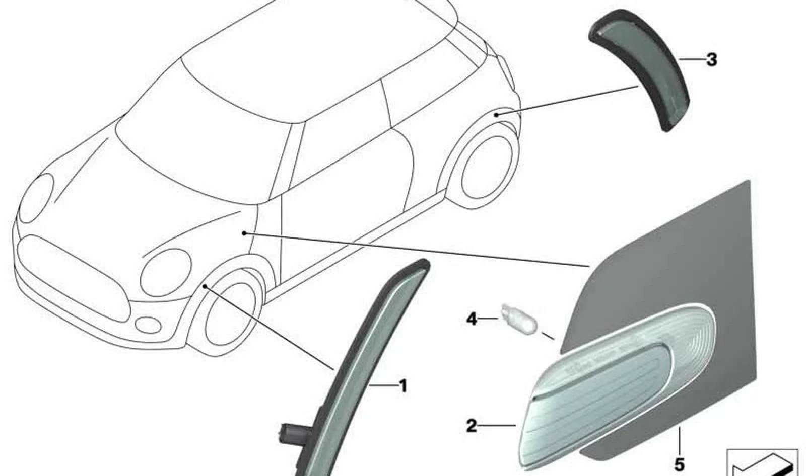 Indicador de dirección adicional derecho OEM 63137298346 para MINI F56, F55, Cabrio F57. Original MINI.