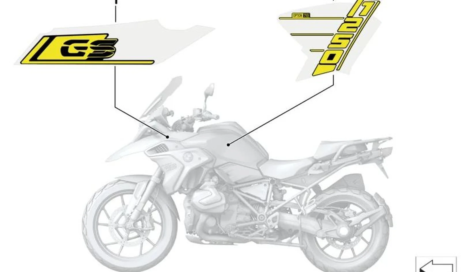 Inscripción guardabarros delantero derecho OEM 51149457798 para motos BMW R1200GS, R1250GS. Original BMW Motorrad.