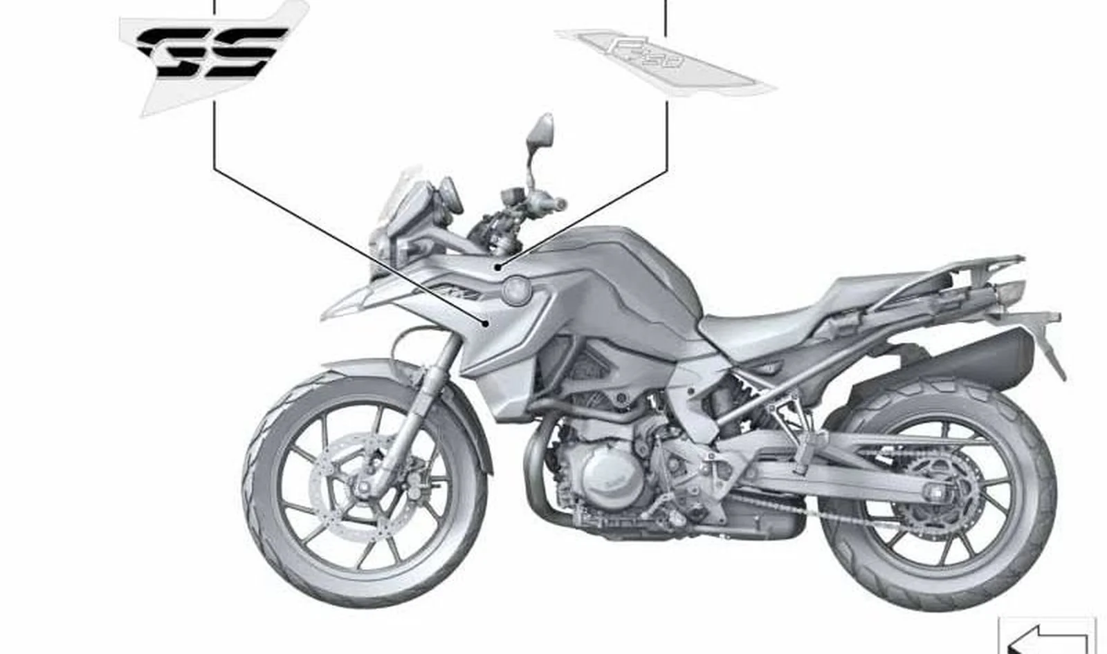 Inscripción izquierda OEM 51148389415 para motos BMW F 750 GS, F 800 GS. Original BMW Motorrad.