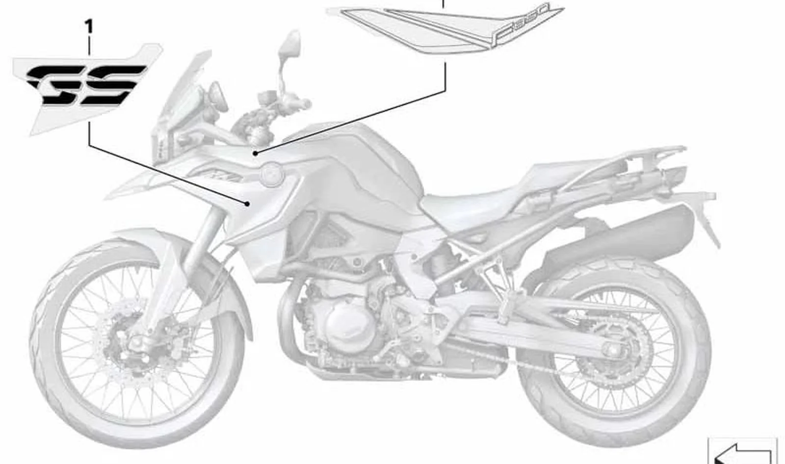 Inscripción izquierda OEM 51148389423 para motos BMW F850GS, F900GS. Original BMW Motorrad.