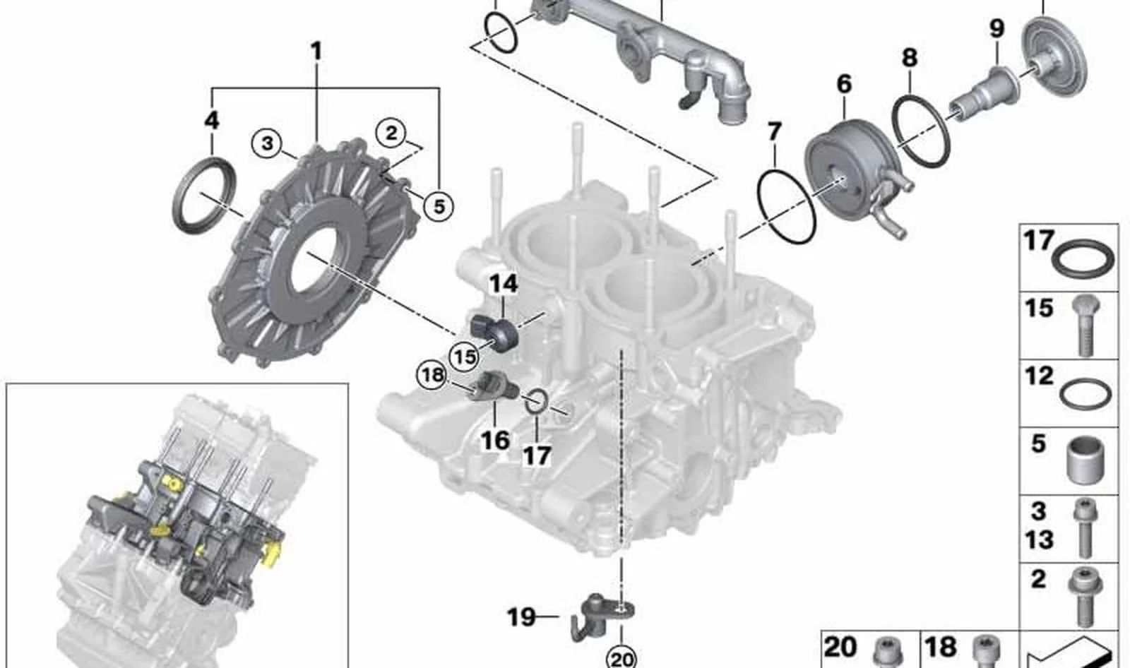 Intercambiador de calor aceite-líquido refrigerante OEM 11448543477 para BMW Motorrad K18 (C 600 Sport, C 650 Sport), K19 (C 650 GT) y más. Original BMW Motorrad.