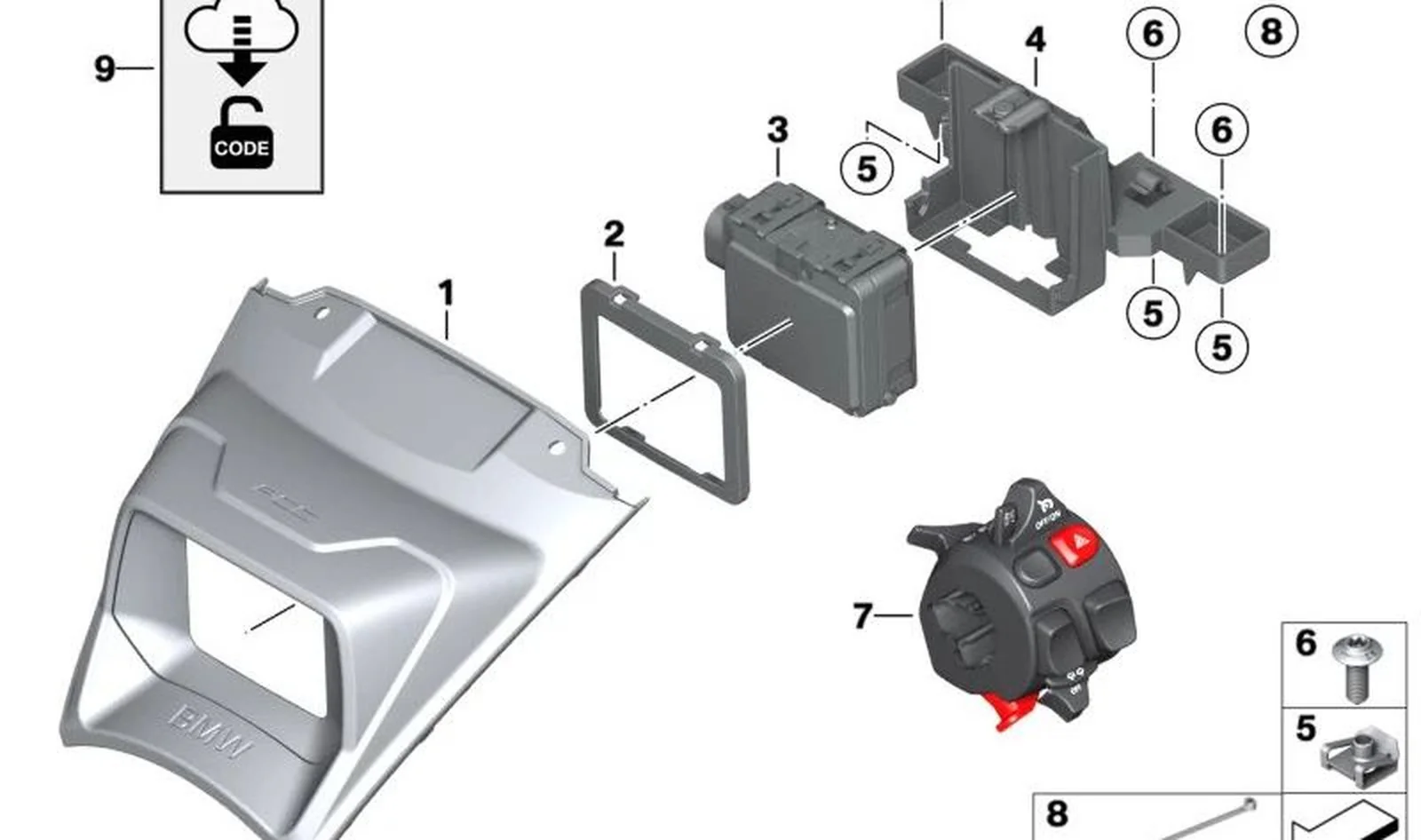 Interruptor combinado izquierdo OEM 61319467933 para motos BMW R18 B, R18 Transcontinental. Original BMW Motorrad.