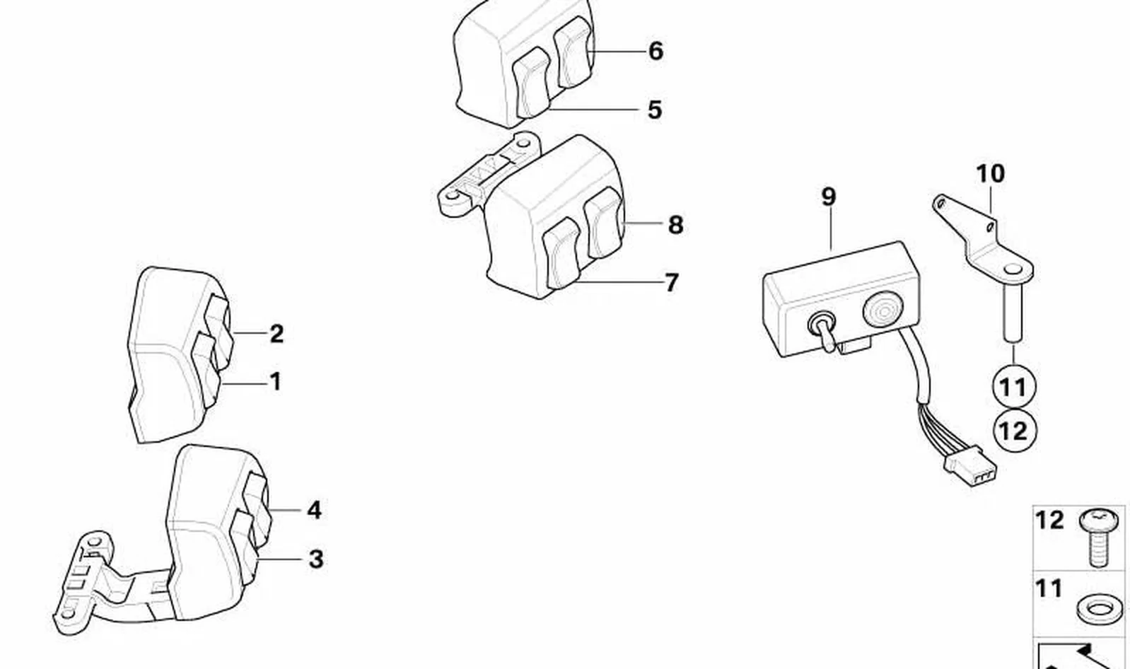Interruptor Parar - Seguir OEM 61317723065 para motos BMW R 1200 RT (K25, K26), R 900 RT (K26). Original BMW Motorrad.