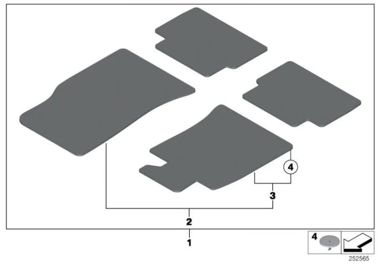 Juego de alfombrillas delanteras y traseras OEM 51477324819 para MINI R56, R56 LCI. Color Carbon Black, dirección izquierda. Original MINI.