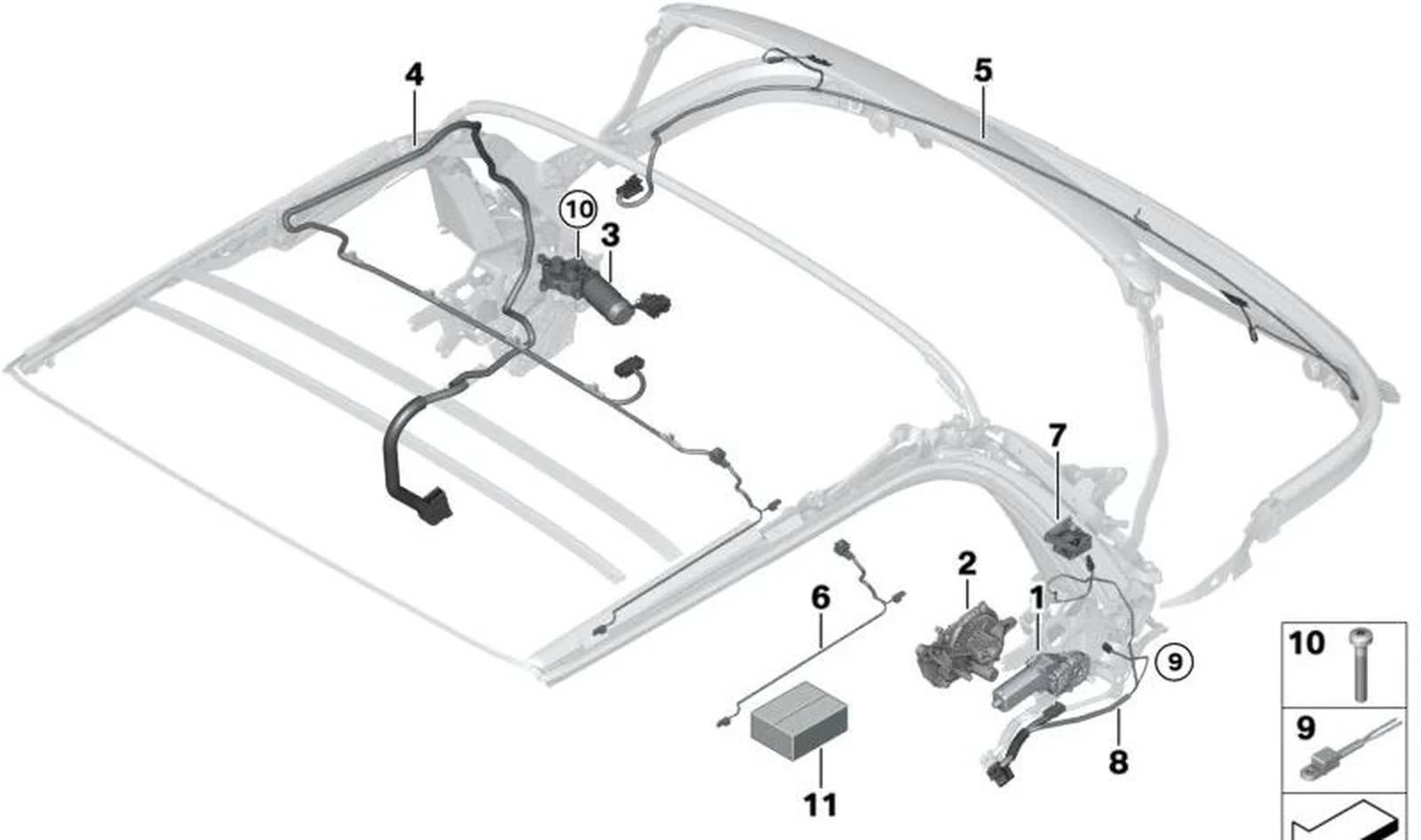 Juego de cables de tracción de capota izquierdo OEM 51349465452 para MINI Cabrio F57, F57 LCI, F57 BEV, F67. Original MINI.