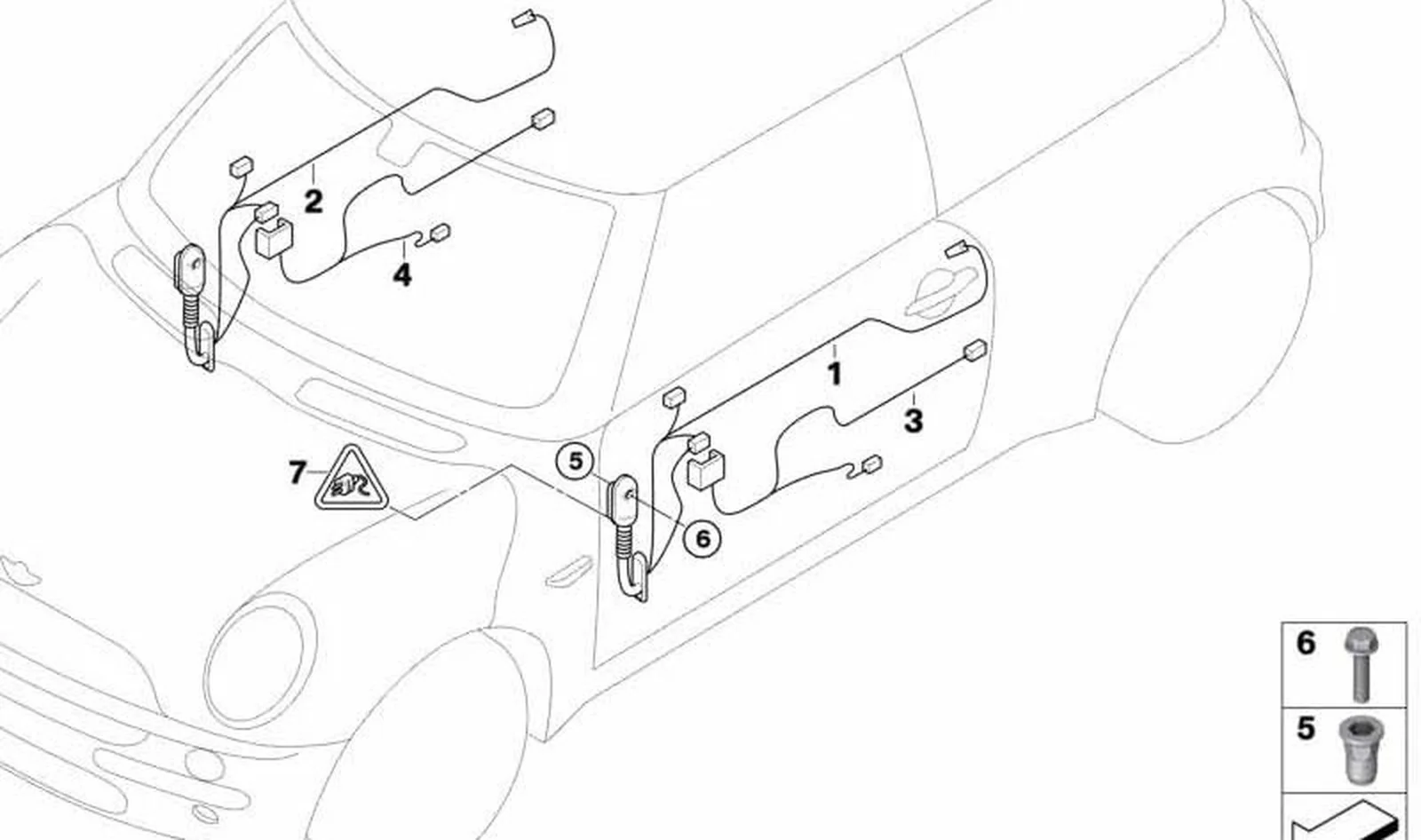 Juego de cables estéreo lado del acompañante OEM 61129154129 para MINI R56, R56 LCI, Clubman R55, Cabrio R57, Coupé R58, Roadster R59... y más. Original MINI.