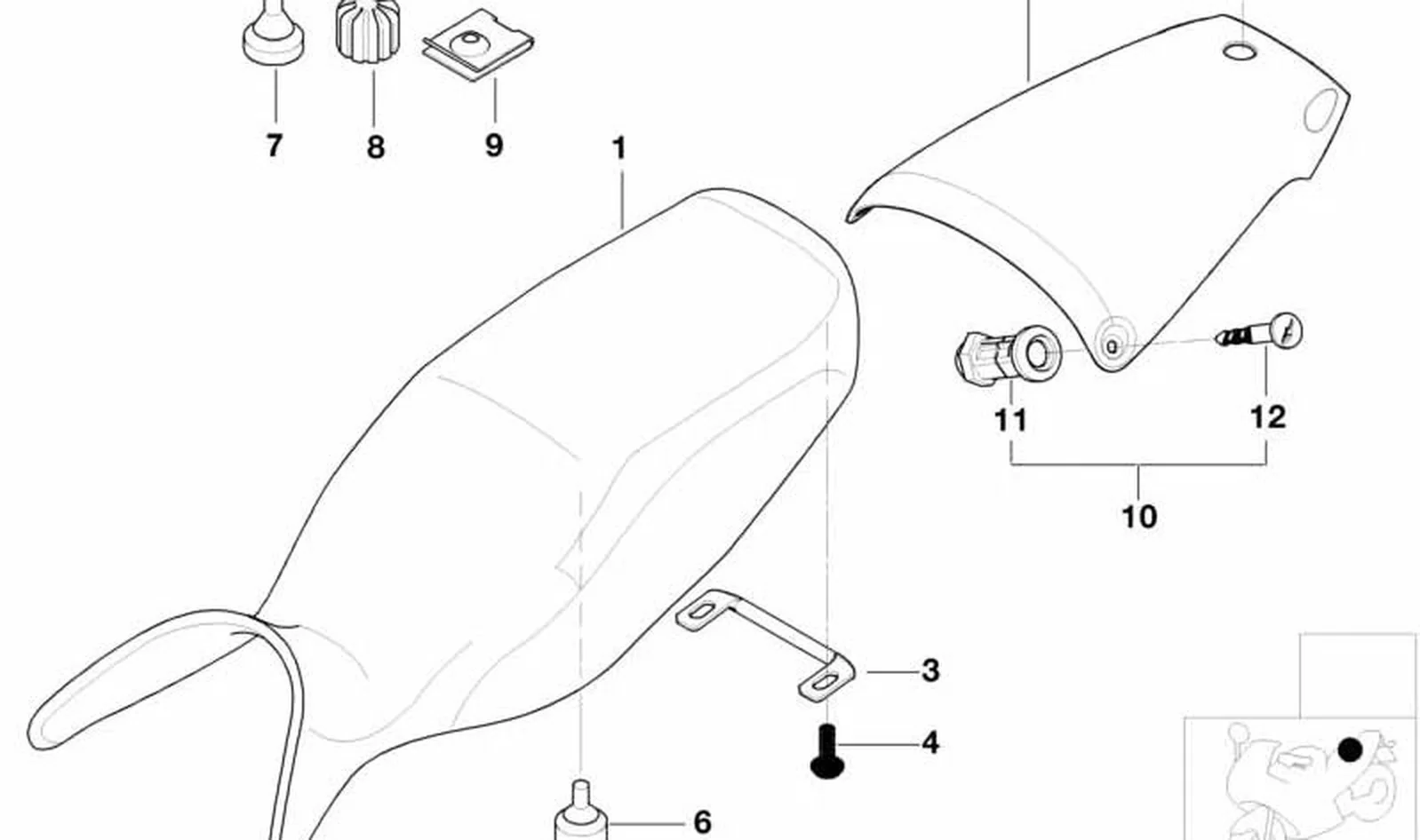 Juego de cerradura asiento trasero OEM 52537652853 para BMW Motorrad R1100S, R1100RS. Original BMW Motorrad.